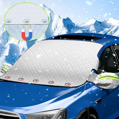 Copri Parabrezza Auto 153x120cm Ripiegabile Copri Parabrezza per Auto Inverno Protezione Parabrezza Magnetico Antigelo con Coperture Riflettent per Specchietti Retrovisori Applicabile Tutto L'Anno
