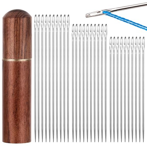 30 Stück Selbsteinfädelnden Nadeln mit 1 Nadeln Box 3 Größen Spitz Nähnadeln Selbsteinfädelnd Sticknadeln Selbst Einfädeln Nähnadeln für Nähen Stickerei Handnähen