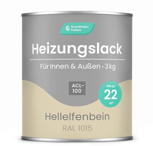 GRUNDMANN Heizkörperlack - 3 Kg - Heizungslack, Heizungsfarbe, Heizkörperfarbe, Acryllack - ACL 100 - RAL 1015 Hellelfenbein/Beige