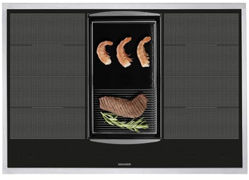 Oranier Flächen-Induktion-Kochfeld 80 cm FLI680 - autarkes Induktionskochfeld mit Brückenfunktion halb-gerillte Grillplatte & Edelstahl Kochfeldrahmen