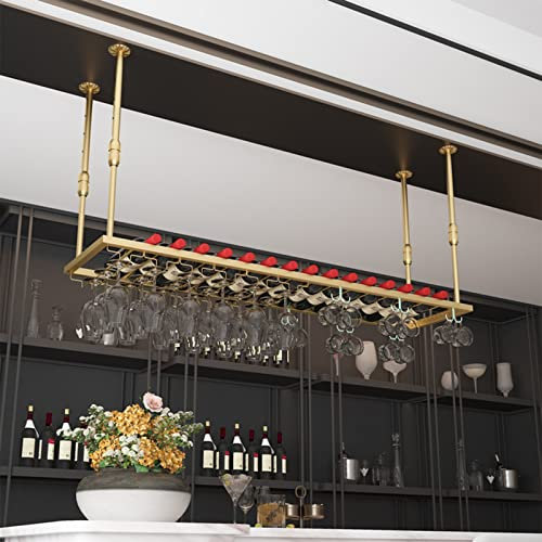 Weinglashalter, Hängeregal für Stielgläser, verstellbar, Deckenmontage, Weinglasregal, Geschenk für Weinliebhaber, Gold-Finish, 120 x 30 cm