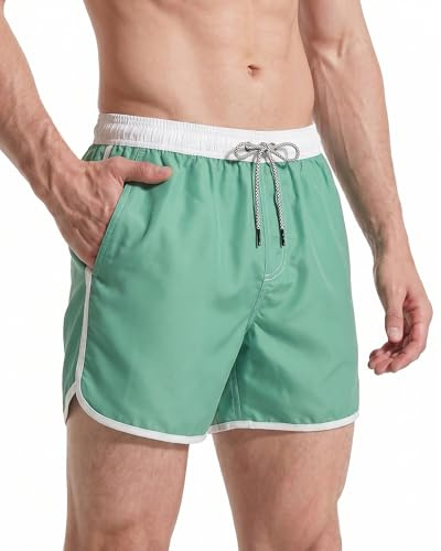 maamgic Bañador Hombre de Natación Secado Rápido Interior de Malla Pantalones Cortos d'Aire Vintage 80s 90s,Verde Claro,M