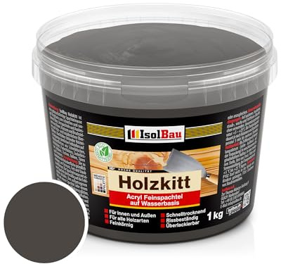 Isolbau - Holz-Spachtelmasse 1 kg - Spachtel für Außen und Innen - Reparaturspachtel - Fertigspachtel - Schnelltrocknend - Ebenholz (Nr. 12)
