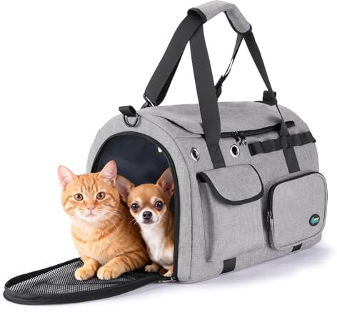 Ownpets Faltbare Transportbox Katze, 45x30x31cm, Flugtauglich | Faltbarer Metallrahmen, 300D PVC wasserdicht, Koffer-Befestigung, Leicht zu reinigen