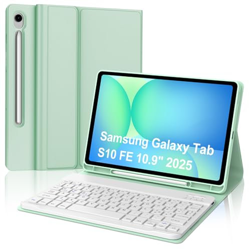 SENGBIRCH Funda con teclado para Samsung Galaxy Tab S10 FE 10.9 2025, S9 FE/S9 11 2023, italiano QWERTY teclado Bluetooth magnético desmontable para S10 FE/S9 FE/S9, verde claro