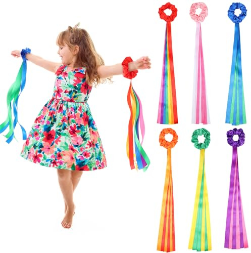 VioraWhite 12 Pcs Rainbow Dance Ribbons Rainbow Rhythm Ribbons Wrist Streamers Hand Held Rhythm Streamers Gymnastics Dance Decorations for Kid Adult, Assorted Color (0.8 x 19.7 Inch,Multicolor)