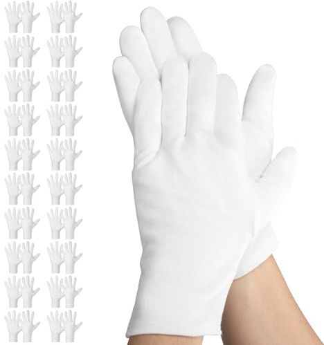Einfa Weiß Handschuhe Baumwolle, 20 Paare Baumwollhandschuhe L 25cm Groß | 40 Stück Cotton Gloves, Arbeitshandschuhe für Juwelenbewertung Hausarbeit Gartenarbeit, Pflegehandschuhe