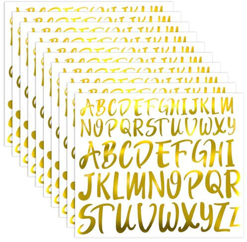 10 Blätter Goldene Glänzende Selbstklebende Buchstaben Aufkleber, Wetterfeste Vinyl Sticker, DIY Klebebuchstaben Für Hochzeit, Geburtstag, Tür, Briefkasten, Wunschtext Aufkleber