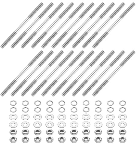 sourcing map Doppelend-Bolzenschrauben, M3 x 50 mm, 304 Edelstahl, Doppelgewindeschrauben mit Muttern und Unterlegscheiben, Doppelendgewinde, Bolzen für Hauswartung, 20 Stück