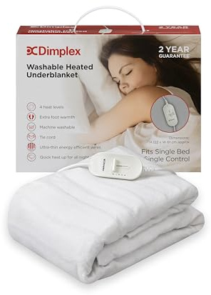 Dimplex DXUBS Heated Under Blanket - Single, Machine Washable Electric Blanket with Extra Foot Warmth, Cosy 100% Polyester Finish, Energy Efficient Low Cost Warmth - (White)