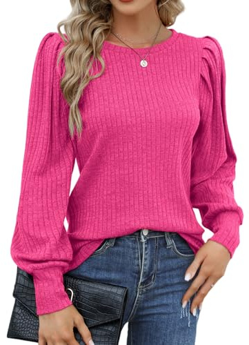 HOTOUCH Women's Jumpers Round Neck Puff Long Sleeve Tops Lightweight Autumn | Elegant Casual, Tunic Top