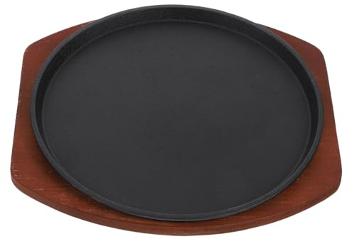 Hemobllo Sartén Diseño Grueso Bistec Hierro de Fundido Base del Madera Compacto y Distribución Uniforme Calor Cocina Doméstica
