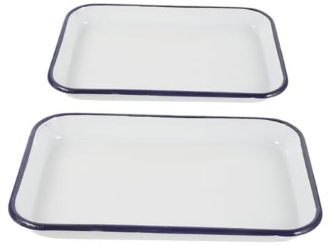 UKCOCO 2 Bandejas Rectangulares para Hornear y Aptas para Lavavajillas Antiadherentes de Esmalte Resistentes y Fáciles de Limpiar Ideales para Cocina y Servir