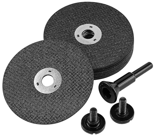 Junchamp 10 Pack 75mm Metal Cutting Discs with Mandrel for Die Grinders | Aluminium Oxide Discs for Steel, Stainless steel and Sheet Metal; 3/8in Bore with 1/4in Shank Mandrel