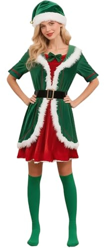 Hanraz Elfen Kostüm Damen Große Größe Lustig Weihnachtself Spielhaftes Design Karneval Rollenspiel-Outfit Elegant Weihnachtselfenkostüm Elfenkostüm Für Frauen