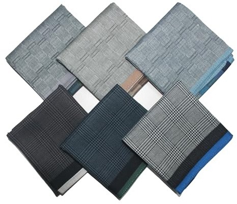 DHSUN Stofftaschentücher Herren Herrentaschentücher Aus Baumwolle,Einstecktuch 6er Pack Klassische Taschentücher Stoff Herren mit Karomuster, Vielseitig Einsetzbar Taschentücher 43 * 43cm