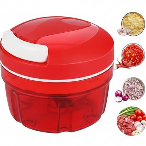 Zwiebelschneider Manuell, 300ml zwiebel zerkleinerer mit Edelstahlklingen,zerkleinerer manuell ,Rot,Küchenmaschine für Chili,Nüsse,Zwiebeln,Gemüse,Fleisch,Obst,Paprika,Knoblauch,Püree-Lebensmittel