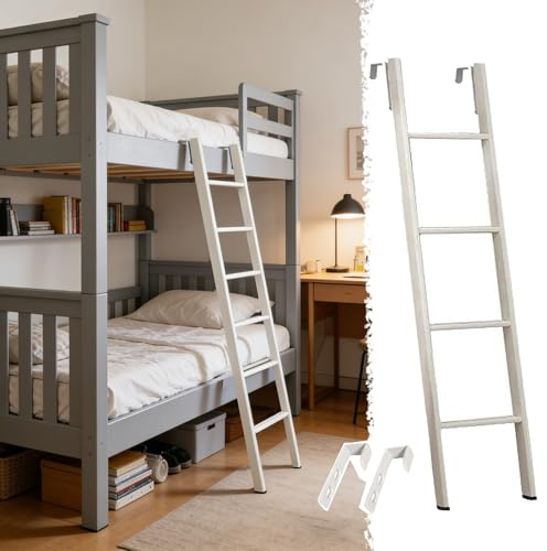 Scaletta Letto a Castello Scala di Ricambio per Letto a Castello In Metallo, Bianca, Scala a Castello Dormitorio, Soffitta, Camper, Camper, Gradino Largo, Scala Antiscivolo Bambini Adulti(130cm/50)