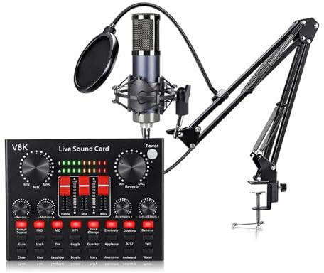 Zqxnt Juego de tarjetas de sonido de micrófono de condensador profesional con puerto tipo C, sonido claro para podcasting, radiodifusión, micrófono USB C