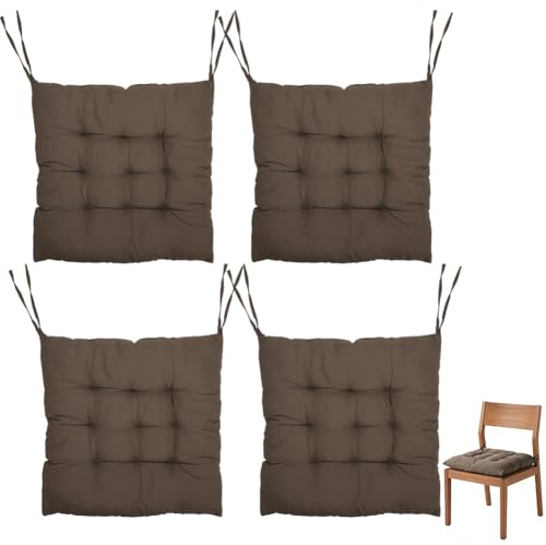 XUTUUDID 4er Set Sitzkissen Outdoor 40x40 mit Bändern, Stuhlkissen für Gartenstuhl, Stuhlauflage für Indoor und Outdoor, Bequeme Sitzkissen für Esszimmer, Wohnzimmer, Studierzimmer (Kaffeebraun)