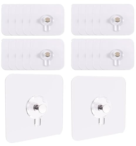 20 PCS Self Adhesive Hooks,Adhesive Picture Hooks 6 Kg Max,No Drilling or Nailing Required,Waterproof Frame Hangers Sticky Hooks for Bathroom Kitchen