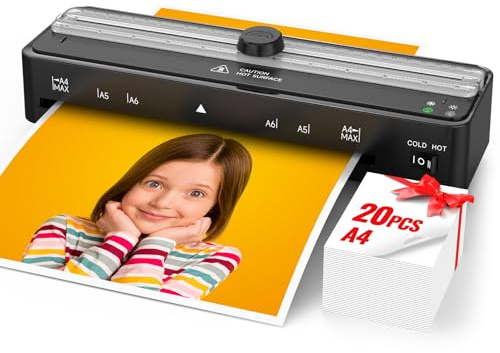 Laminator Machine with 40 A4 Laminating Pouches, Thermal and Cold Lamination Built in Cutter Quick Warm Up,9 Inch Portable Laminating Machine for Home Office School Use