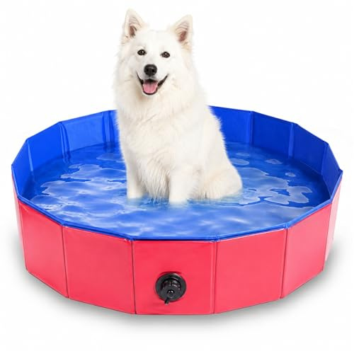 Faltbar Hundepool,Faltbarer Pool mit Ablassventil,Robustes Planschbecken Pool,Planschbecken für Haustiere,Swimmingpool Hundebadewanne Faltbarer für Hunde und Katzen,120×30 cm, 1 Stück