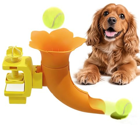 Automatischer Ballwerfer für Hunde, Trompetenform, Trainingsspiel, automatischer Ballwerfer – für Zuhause, Wohnzimmer, Küche, Wohnung, Eckspielbereich allein