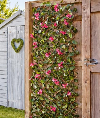Garden Mile 180x60cm Outdoor Artificial Trellis - Durable Expanding Fence Panel with Flowers & Leaves - Wooden Garden Trellis Panels for Fence Screening, Privacy Screen & Balcony Decor