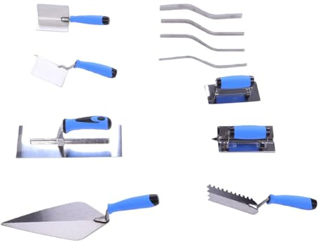 Asixxsix Juego de Paletas de Hormigón, 11 Piezas Kit de Herramientas Manuales de Mampostería de Acero Inoxidable con Paletas de Esquina Ranuradas para Bordes, Juntas de Ladrillos para Trabajos de