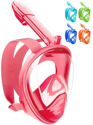 HINATAA Máscara de Buceo para Niños, 180 °Máscara de Snorkel de Cara Completa Infantil, Anti-vaho Anti-Fuga Máscara de Gafas Compatible con Cámara, Adecuado para Niños de 4 a 12 Años (Rojo)