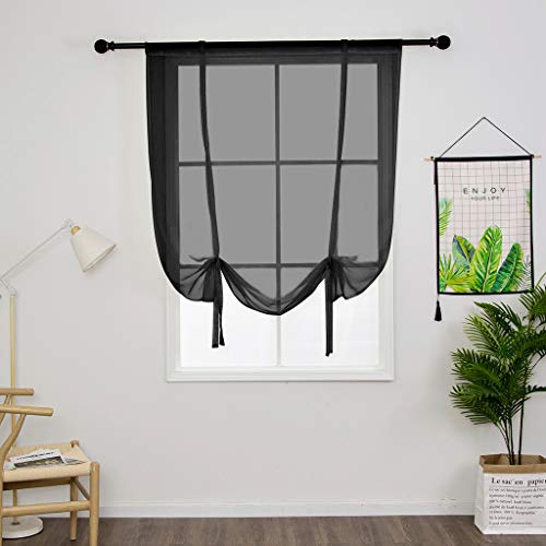 SIMPVALE 1 Stück Sheer Voile Vorhänge, 120×120cm Schwarz Raffrollo Vorhang, Transparente Gardinen für Wohnzimmer Schlafzimmer