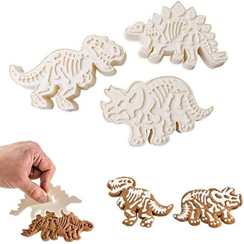 Molde para galletas con forma de dinosaurio, 3 unidades, diseño de esqueleto