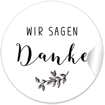 48 STICKER: Wir sagen Danke Etiketten als Gastgeschenk mit Zweig in Schwarz als Danksagung für Gläser Verpackungen zur Hochzeit Geburtstag Taufe • 4 cm, rund, matt
