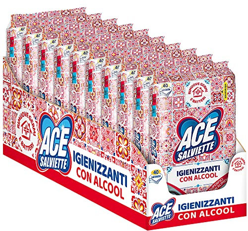 Ace Salviette Igienizzanti con Alcool, Cartone da 10 Pacchi x 40, 400 unità