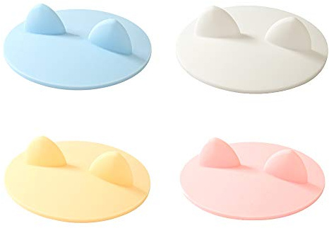 4Pack Cute Silicone Cup Lid Cover, Cat Ear Anti-Dust Reusable Rubber Drink Glass Cup Coffee Mug Seal Lid Cap