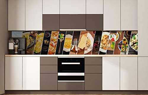 Oedim Decoración Pared Cocina Platos Comida | Vinilo Ecológico | Panelado en Vinilo Laminado | Pared de Cocina | 350 x 60 cm | Protección, Decoración Pared Cocina |