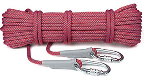 Boyuan Cuerda de Escalada, 10,5 mm de diámetro 25 KN Cuerda de Accesorio de Rappel de Alta Resistencia para Rappel con 2 mosquetones para Rescate de Incendios, Senderismo, montañismo,Rojo,90M