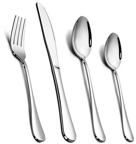 Cutlery Set, Onader Stainless Steel 24 Piece Cutlery Set for 6 People, Flatware Silverware Set with Knife Fork Spoon, Elegant Tableware for Daily Use/Christmas, Mirror Finished. Dishwasher Safe