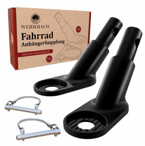 WEIDEBACH® 2X Stabile Fahrradanhänger Kupplung mit Sicherungsstift schwarz, hohe Fahrstabilität, Fahrrad Anhängerkupplung für jeden Standard-Kinderwagen, Anhängerkupplung Fahrrad
