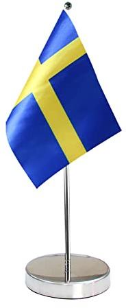 Bandiera da tavolo della Svezia 22,9 x 15,2 cm, con base in acciaio inossidabile e asta regolabile