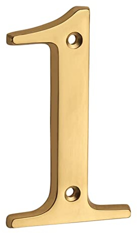 HASWARE Hausnummer Schild 10 cm, polierte Messingveredelung, stilvolles gewelltes modernes Türnummer Schild, Straßennummer Hausadresse Ziffern (1, Messing)