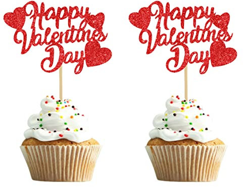 10 Stück glitzernde Valentinstag Kuchen Cupcake Topper für Hochzeit Verlobung Dekorationen Brautparty Geburtstag Party Zubehör (rot)