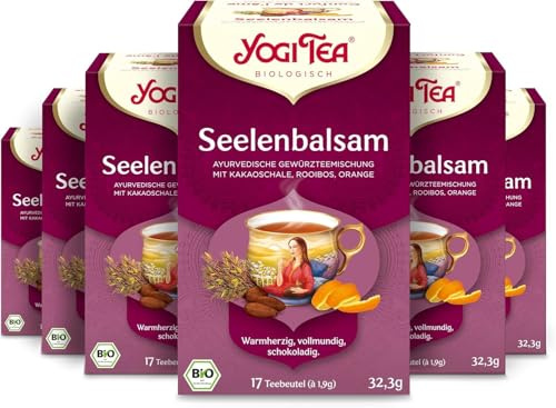 Yogi Tea Seelenbalsam, 6x17 Beutel (102 Teebeutel) | Ayurvedischer Bio Kräutertee, Mischung aus Kakaoschalen, Rooibos und Orange, Ideal als Geschenk