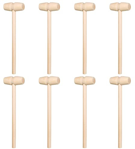 HOTMNTY Mini DIY Holzhammer Werkzeug, Holz Krabben Hammer, Mini Holzhammer Mallet Stampfen Spielzeug Schlagen, Schlägel Holz Hammer Pädagogisches Spielzeug für Jungen Mädchen Kinder, 8 Stück