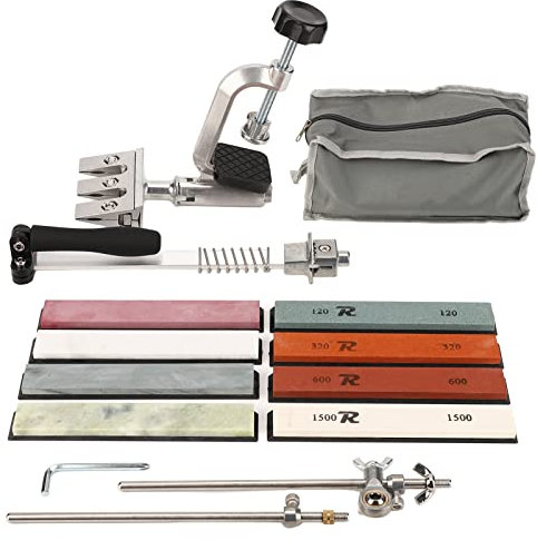 Pierre à aiguiser,Kit d'affûtage de Couteaux 8 pièces, affûteur Portable antidérapant pour affûter Les Couteaux, Hache, hachette, Lame de Tondeuse à Gazon, cisailles de Jardin, Tous Les Bords de