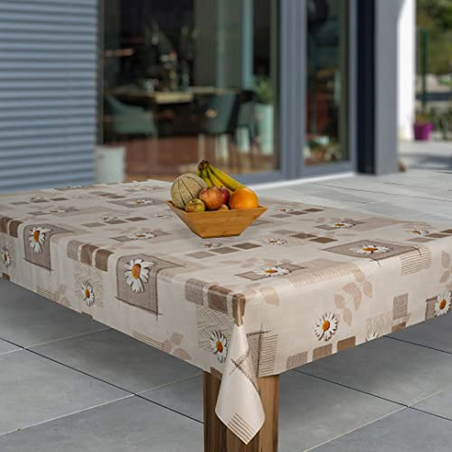 laro Wachstuch-Tischdecke Abwaschbar Wachstischdecke PVC Plastik-Tischdecken Eckig Meterware Abwischbar, Muster:Margerite Braun Beige, Größe:118x180