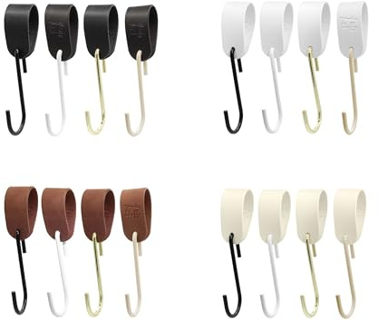 Garderobenhaken GARD Schlaufe mit S-Kleiderhaken | Lederschlaufe veganes PU-Leder | Dekoratives Lederband für Garderobenstangen, Kleiderständer, Lederriemen (braunes Band / goldener Haken, 6er Set)