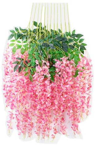 NatureMan Flores colgantes de glicina, paquete de 12 flores colgantes de glicina de 3.6 pies, flores artificiales de vid de glicina, exteriores, decoración de pared del hogar (rosa)