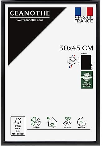 Ceanothe Cadre Photo 30x45 cm en Bois Noir, Pour Exposition et Idéal pour Photos Mariage A4, Collection Essentiel Verre acrylique Incassable Fabriqué en France